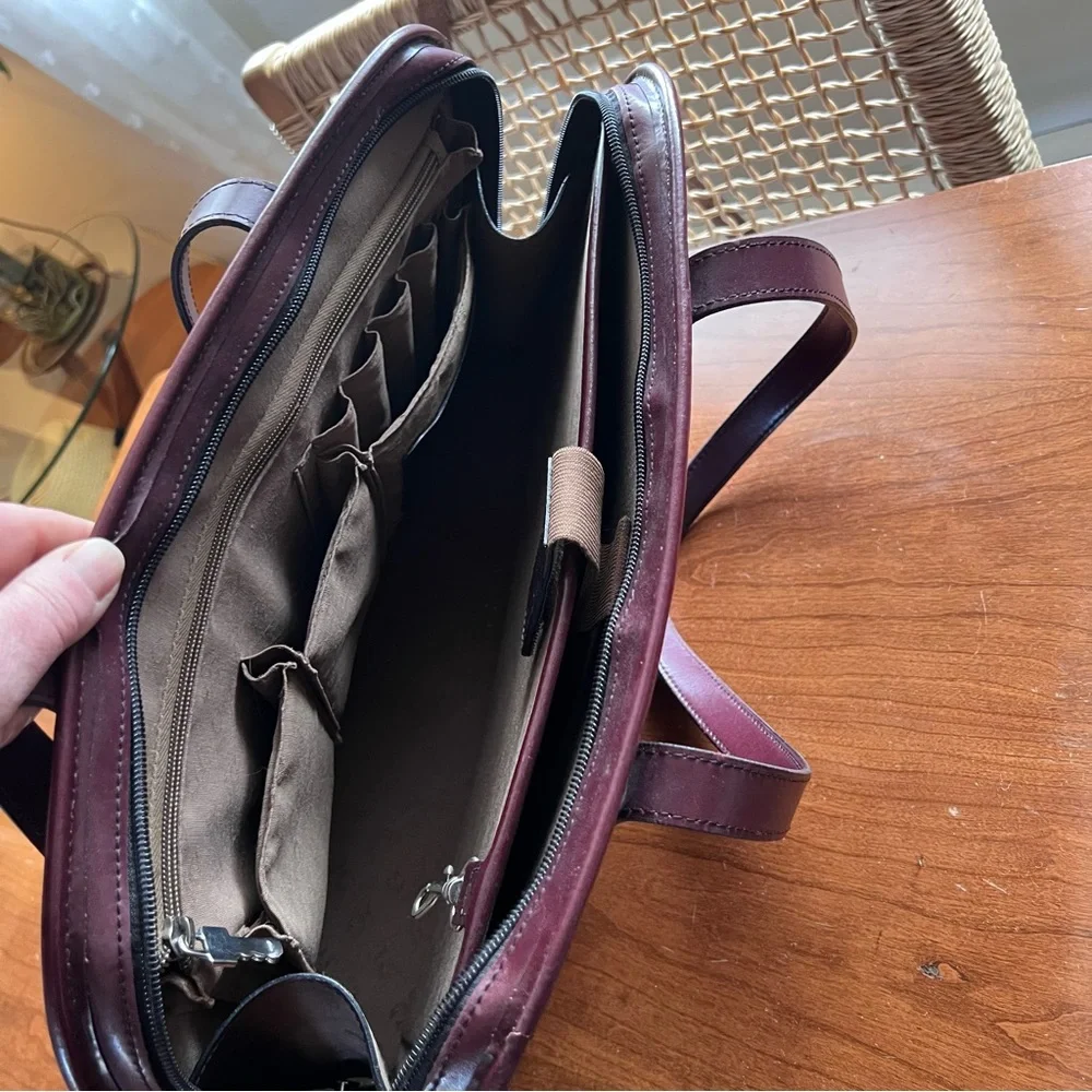 Jack Georges Burgundy Italian Leather Laptop Briefcase Shoulder Bag